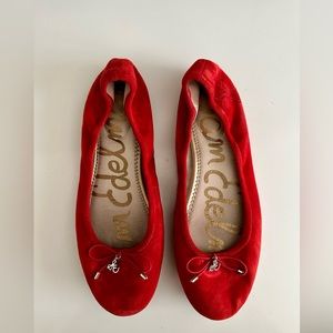 Red suede flats